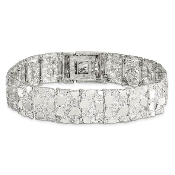 15mm Sterling Silver Nugget Link Bracelet, 8.5 Inch - Picture 3 of 7
